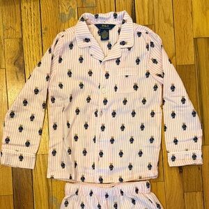 Polo by Ralph Lauren Kids Pajama Set with Pink and Navy Bear Design